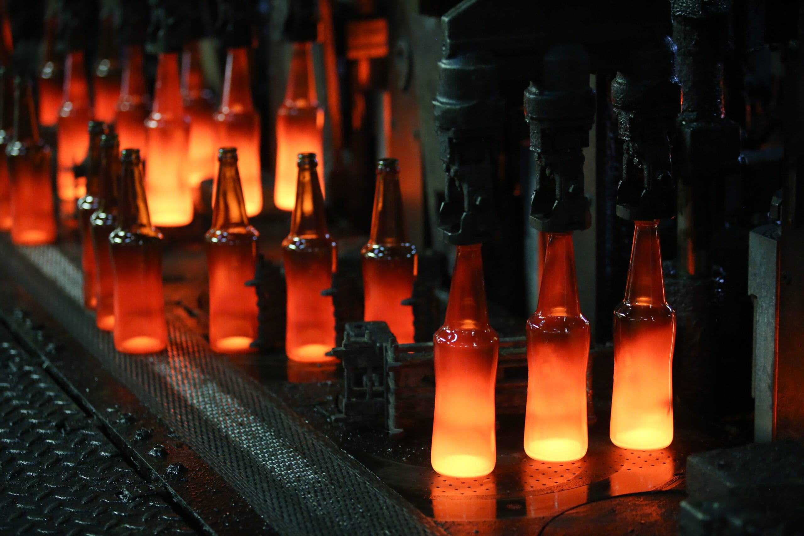 Botellas de cerveza en una planta productora